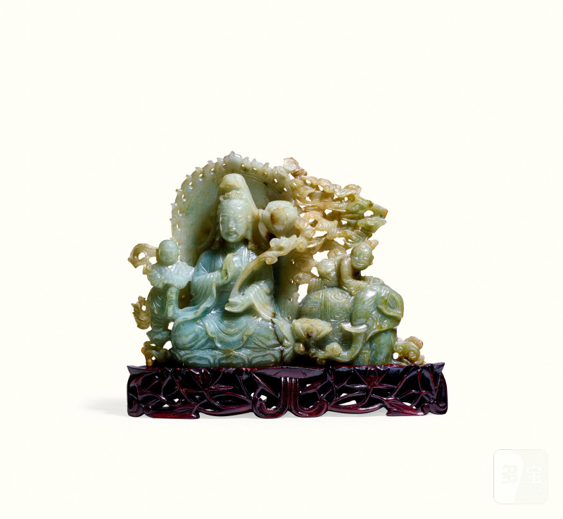19-20世纪 翡翠童子观音像